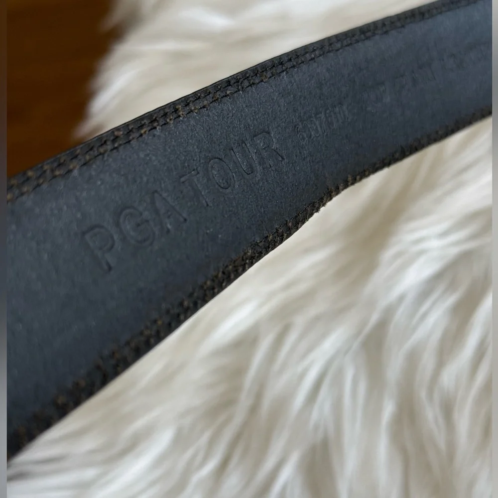 PGA Tour | Men’s Black Leather Belt Size 36 with Decorative Holes